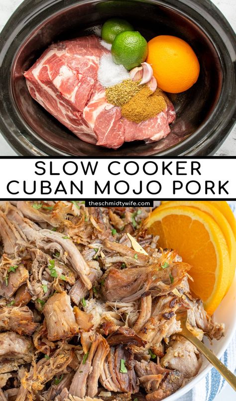 Slow Cooker Cuban Recipes, Cuban Pulled Pork Crock Pot Recipes, Boston Button Roast Recipes Cooking, Cuban Pork Roast Slow Cooker, Mojito Pork Roast, Pork Dinner Recipes Slow Cooker, Pork Mojo Slow Cooker, Cuban Beef Slow Cooker, Cuban Pork Tenderloin Crockpot