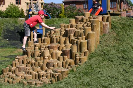 A 'Giant's Causeway' provides a challenging ascent Nature Playground, Natural Play Spaces, Giants Causeway, Wooden Playground, Kids Play Spaces, Village Ideas, Giant's Causeway, Outdoor Play Spaces, Play Garden