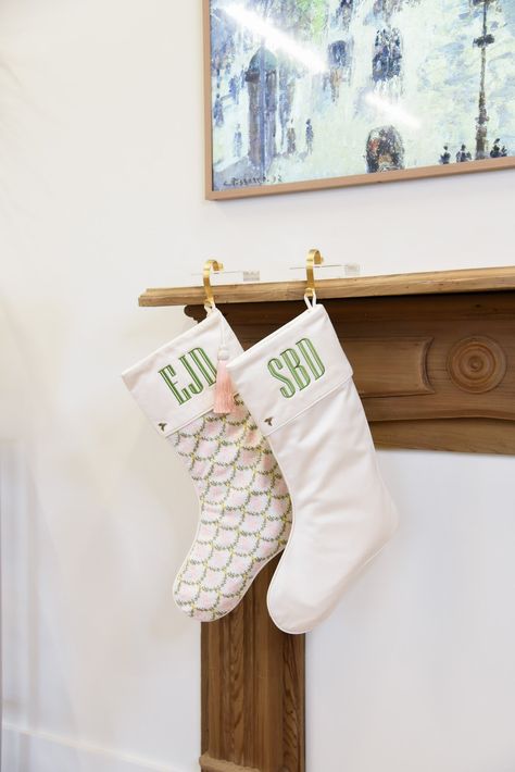 When we started Fig & Dove the goal was to create a classic collection we would carry year after year to ensure customers could always add on as their family grows. These ivory cotton sateen stockings are both classic and made to blend effortlessly in any home's décor. These stockings continue to be our best sellers with Monogram Font II as our most popular monogram. This stocking is available with or without a traditional cuff, is made of ivory cotton sateen and can be personalized with a one, Monogrammed Stockings Christmas, Embroidered Stockings Christmas, Gold Christmas Stockings, Monogrammed Stockings, Slippers Christmas, Family Christmas Stockings, Personalized Stocking, Monogram Stockings, Coquette Christmas