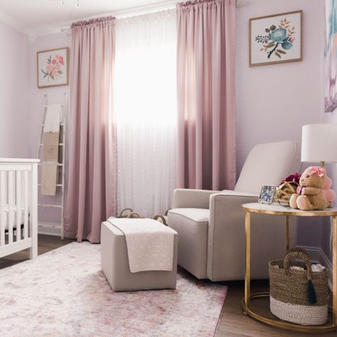 Soft Lilac Nursery Lilac Nursery, Purple Nursery, Girl Nursery Room, Pink Curtains, Baby Sleep Problems, Pink Nursery, Project Nursery, Baby Bedroom, Nursery Inspiration