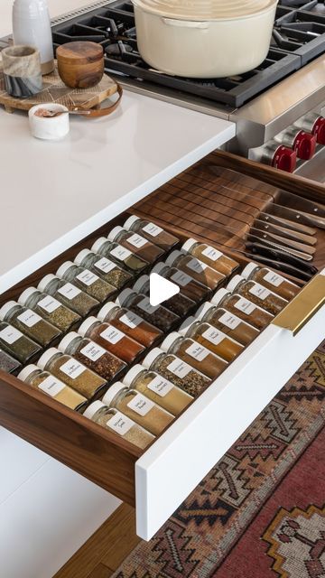 NEAT Method ® on Instagram: "If you’ve been looking for an easy DIY project.. you’ve just found it! Our instructional video on How To Create a Custom Spice Drawer just dropped on YouTube. Follow the simplified steps below or head to the link in our bio to watch the full video:   1. Measure your drawer 2. Purchase a spice drawer insert that is the same size (or larger than your drawer) 3. Cut insert to drawer size  4. Fill with your favorite NEAT Method Spice Jars and Spice Label Sets   …and you’re all set! Tap to shop our collection and then congratulate yourself on a job well done. ✨" In Drawer Spice Rack, Spices In Drawer, Spice Drawer Ideas, Spice Drawer Insert, Spice Drawer Organization, Drawer Spice Rack, Small Room Organization, Spice Organization Drawer, Dream Pantry