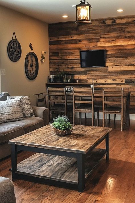 Create a rustic pallet wall for a unique, textured accent in any room. A budget-friendly project with tons of charm! #PalletProjects #RusticDecor #DIYAccentWall Pallet Board Wall, Rustic Pallet Wall, Old Wood Wall, Pallet Wall Ideas, Pallet Accent Wall, Wooden Pallet Wall, Faux Wood Wall, Pallet Wood Wall, Tv Feature Wall