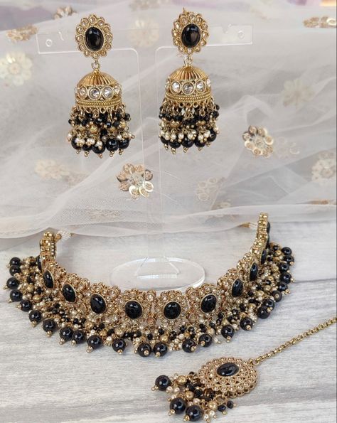 Black Indian Jewelry Set, Desi Jewelry Set, Black Indian Jewelry, Traditional Jewelry Indian, Desi Earrings, Qawali Night, Desi Jewellery, Desi Jewelry, Pakistani Jewellery