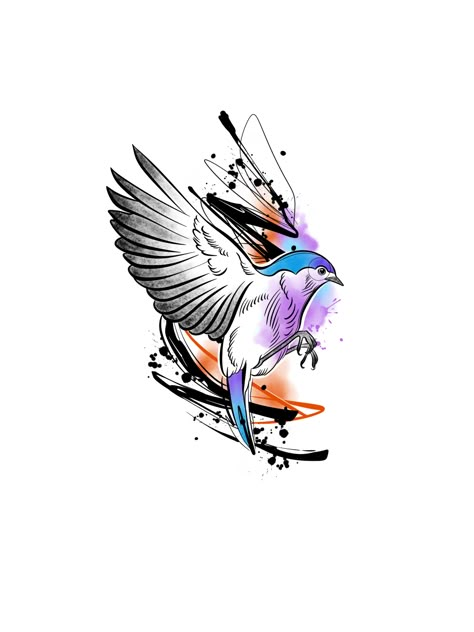 Splash Of Color Tattoo, Tattoo Splash Color, Water Colour Tattoo Designs For Men, Colour Splash Tattoo, Watercolour Splash Tattoo, Tattoo Machine Art, Pet Tattoo Ideas, 50 Tattoo, Feather With Birds Tattoo