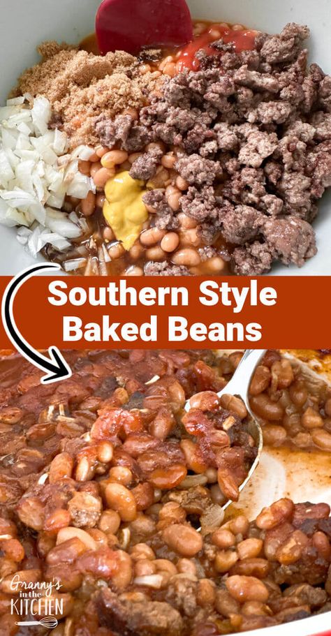 Southern Style Baked Beans, Baked Beans With Hamburger, Southern Baked Beans, Southern Bbq, Best Baked Beans, Easy Baked Beans, Baked Beans With Bacon, Bbq Baked Beans, Baked Beans Recipe