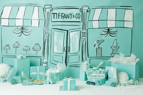 Breakfast At Tiffany's Cake Smash Tiffany Backdrop Ideas, Tiffany And Co Backdrop, Toddler Birthday Themes, Tiffany Theme Party, Breakfast At Tiffanys Party Ideas, Tiffany Birthday Party, Tiffany Birthday, Tiffany Cakes, Paris Theme Wedding