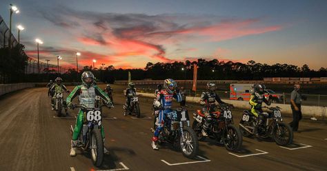 Flat Track Motorcycle Racing Returns 2020 | Motorcyclist  ||  American Flat Track, armed with pandemic protocols and a masked army, finally starts its season at Volusia Speedway in Barberville, Florida. https://www.motorcyclistonline.com/story/news/flat-track-motorcycle-racing-returns-2020/ Speedway Motorcycles, Flat Track Motorcycle, Track Motorcycle, Speedway Racing, Racing Motorcycles, Polaris Rzr, Motorcycle Racing, Race Track, Join Us