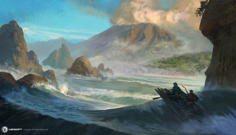 ArtStation - Volcano Island, Hugo Puzzuoli Volcano Island, Assassin's Creed Black, Assassins Creed Black Flag, Fantasy Island, Art Animation, Flag Art, Island Art, Fantasy Story, Black Flag