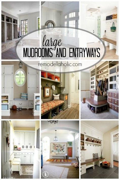 Dreamy Large Mudrooms and Entryways via remodelaholic.com Large Mudroom Ideas, Atrium Decor, Large Mudroom, Diy House Decor, Open Entryway, Large Entryway, Thrifted Decor, Mudroom Ideas, Mudroom Entryway