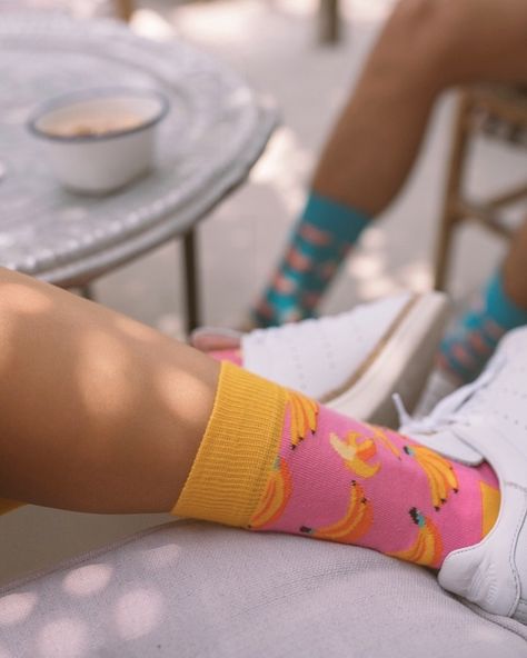 Going bananas for socks  #ShopStyle #shopthelook #SpringStyle #MyShopStyle #OOTD Printed Socks Outfit, Sock Photoshoot, Funky Socks Outfit, Socks Photoshoot, Sock Boots Outfit, Socks Photography, Bold Socks, Austin Moon, Summer Sock