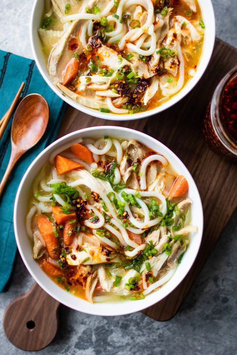 Chicken Udon Soup, Miso Udon, Chicken Udon, Asian Pasta, Macrobiotic Recipes, Udon Soup, Miso Chicken, Freshman 15, Udon Noodle