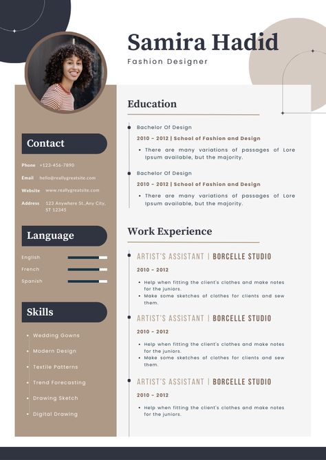 Use this customizable Brown and White Minimalist Fashion Designer Resume Template and find more professional designs from Hardigraph Std Resume For Fashion Designer Fresher, Interior Designer Resume For Fresher, Fashion Designer Resume Fresher, Fashion Design Resume, Cv Fashion Designer, Resume Design Template Free, Fashion Designer Resume, Designer Resume Template, Designer Job