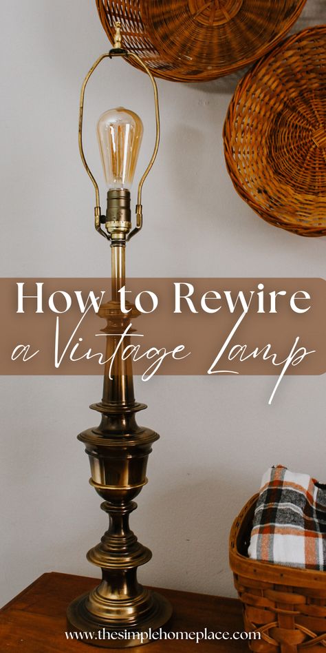 Rewire A Lamp, Table Lamps Living Room Vintage, How To Rewire A Lamp, Table Lamps Living Room, Lamp Cord, Vintage Lamp, Vintage Living Room, Family Room Decorating, Brass Lamp