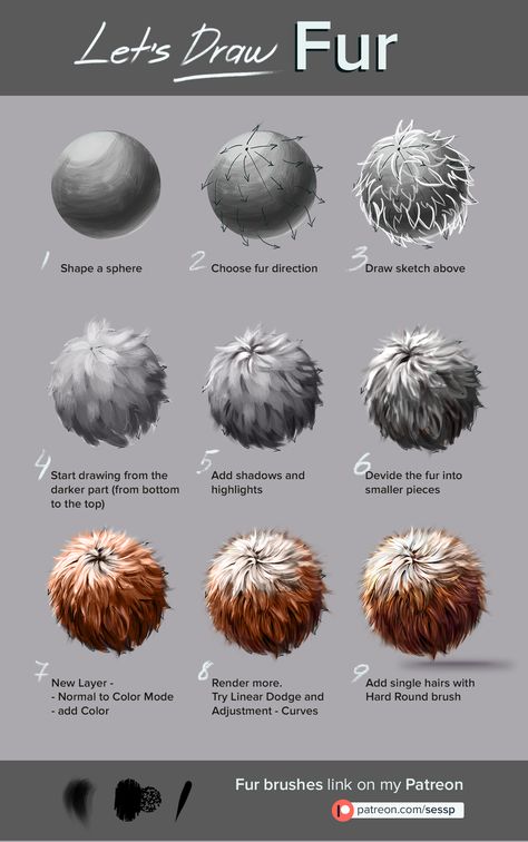 How To Draw Animal Fur, Fur Tutorial Digital, How To Color Fur, How To Paint Fur, Fur Drawing Tutorial, Fur Sketch, Draw Fur, Fur Drawing, Drawing Fur