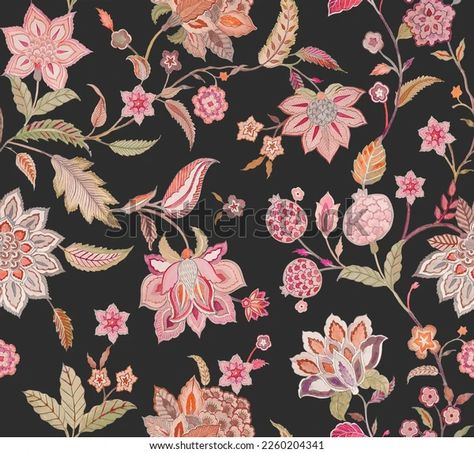 Beautiful Floral Chintz Seamless Pattern Fot Stock Illustration 2260204341 | Shutterstock Floral Chintz, Chintz Fabric, Kalamkari Painting, Ajrakh Prints, Fashion Drawing Tutorial, Vintage Pattern Design, Watercolor Flower Art, Flower Art Images, Digital Flowers