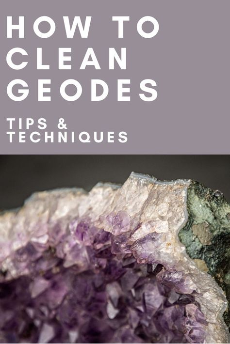 The quickest and the easiest way to clean your geodes or thundereggs is to just wash them with plain old soap and water. I’ll take a soft bristle scrub brush to them as well, to get all the dirt out of the cracks and crevices.After washing the geodes with soap and water, soak them in a bucket full of water that has ¼ cup of household bleach mixed in with it. Let the geodes or thundereggs soak in the bleach water solution for 2 full days. Keep reading to find out how else to clean geodes. How To Clean Crystals And Stones, How To Clean Rocks And Minerals, How To Clean Rocks, How To Find Geode Rocks, Cleaning Crystals, Herbalist Books, Clean Crystals, Rock Polishing, Bleach Water