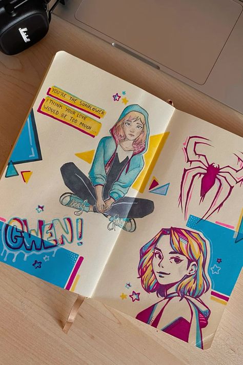 [𝑺𝒂𝒗𝒆 & 𝑭𝒐𝒍𝒍𝒐𝒘]~♡´･ᴗ･`♡ Gwen Stacy Spiderverse, Sketch Spiderman, Sketchbook Pages Inspiration, Ohuhu Alcohol Markers, All Spiderman, Markers Drawing Ideas, Spiderman Drawing, Spiderman Art Sketch, Spider Art