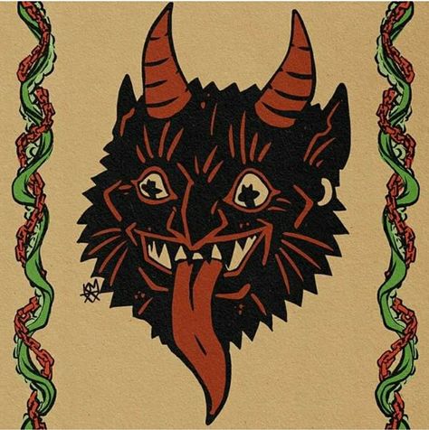 Krampus Aesthetic, Krampus Tattoo, Les Edwards, Vintage Krampus, Krampus Art, Tank Art, Diy Mosaic, Lino Prints, Arte Obscura