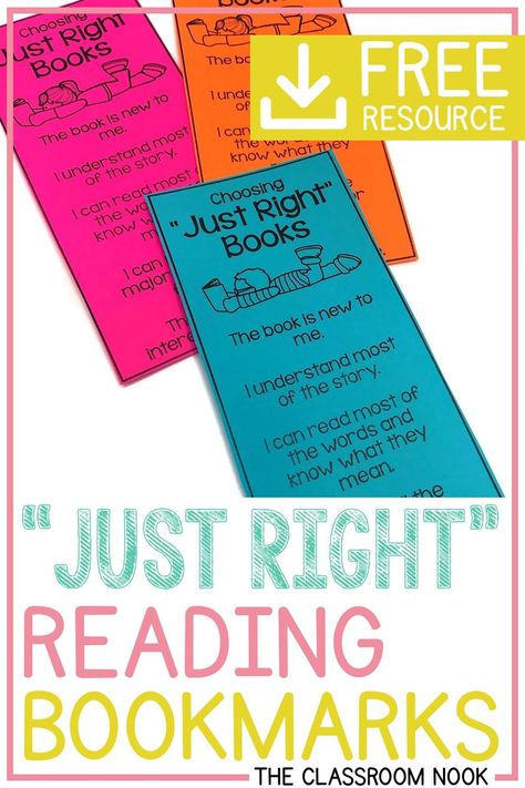 Teach students how to choose "just right" books during their independent reading time.  Use this free bookmark to help remind students how to choose appropriate books during reader's workshop.  Perfect for third grade, fourth grade, and fifth grade #readersworkshop #upperelementary #thirdgrade #fourthgrade #fifthgrade Readers Workshop 2nd Grade, Teach Spelling, Elementary Literacy Activities, Teaching Reading Strategies, Just Right Books, Middle School Science Experiments, Guided Reading Kindergarten, Reading Bookmarks, First Grade Phonics