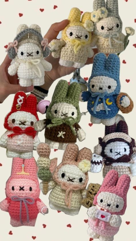 Crochet miffy collage ✨✨ Fit For Life, Quick Crochet Projects, Mode Crochet, Crochet Plush, Crochet Keychain Pattern, Crochet Design Pattern, Kawaii Crochet, Quick Crochet, Fun Crochet Projects