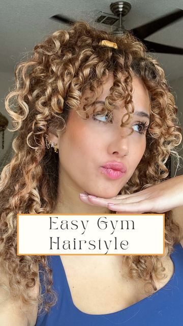 Anna Valeria • Curly Hair on Instagram: "✨My SUPA easy gym hairstyle✨And before you ask, nooo it doesn’t bother me to have my bangs down! (Mostly because I do weight lifting- maybe for cardio I would do a full updo, but for weight lifting this is fine!) Shout out to @ringlet.riss for the video idea! 🤗 I’m open to new hairstyle ideas to try- drop ‘em below orrr drop your favorite work out song!💪🏽🎶 . . . . . . #curlyhair #curlyhairstyle #naturalhair #naturalhairstyle #curlyhair #hairstyles #st Full Updo, New Hairstyle Ideas, 3a Curls, Curly Hair Up, Curly Hair Tutorial, Gym Hairstyles, Curly Updo, Natural Hair Tutorials, New Hairstyle