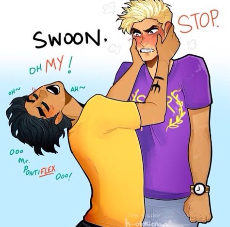 Hmm... As funny as this is, I can't see Percy doing this. I feel like it's more of a Leo thing. Percy And Jason, Jason And Percy, Percy Jackson Comics, Percy Jackson Ships, Percy Jackson Head Canon, Persassy Jackson, Jason Grace, Percy Jackson Quotes, Percy Jackson Fan Art