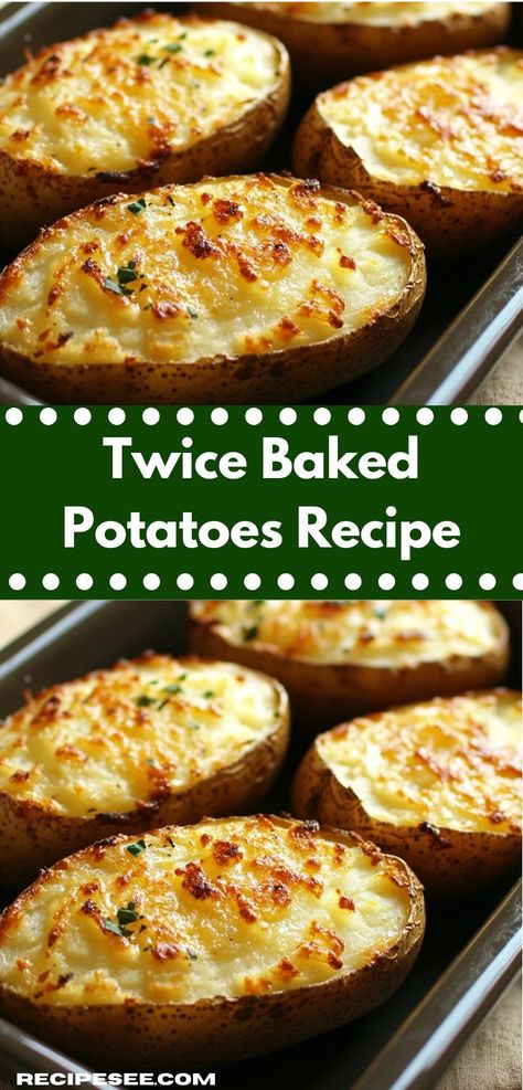 Twice baked potatoes are a comforting dish featuring fluffy potato flesh mixed with creamy ingredients, then packed back into their skins and baked again until golden. Perfect as a side or main course. Twice Baked Potatoes With Chicken, Twice Baked Potatoes Easy, Chicken Stuffed Baked Potatoes, Baked Potatoes Recipes, Twice Baked Potato Recipe, Twice Baked Potatoes Recipe, Best Baked Potato, Stuffed Baked Potatoes, Dried Potatoes