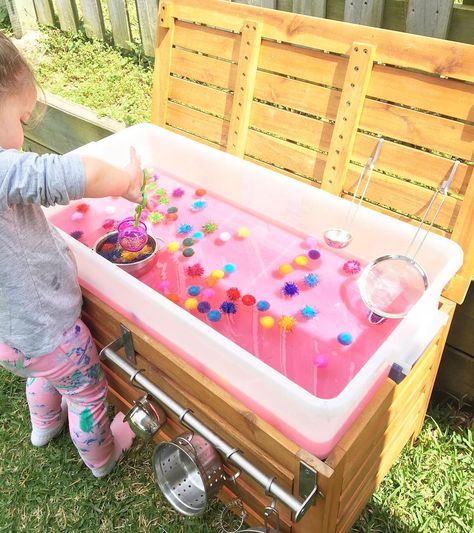 E M M A • Play At Home Mummy on Instagram: “• POM POM SOUP • Perfect activity for 12 months + . We have been lucky enough to preview the new 5 day sensory play challenge from…” Water Play Table, Kitchen Water, Mud Kitchen, Play Table, Toddler Play, Water Play, Sensory Play, Pom Poms, Toddler Activities