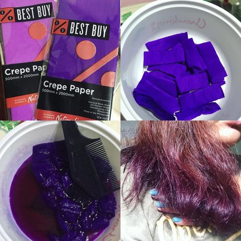 Tissue Paper Hair Dye - Crepe Paper Hair Color Trend Temporary Hair Dye Diy, Kids Hair Color, Diy Hair Dye, Dip Dye Hair, Temporary Hair Dye, Diy Hair Color, At Home Hair Color, Hair Fixing, Paper Image