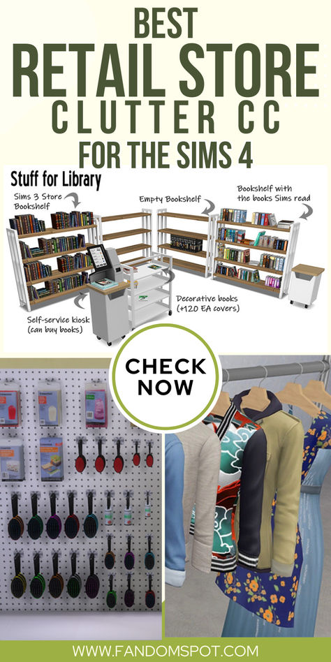 Looking to build out a local shopping mall for your Sims? Then this clutter pack has everything you need, whether you're adding clothes racks, custom bookshelves, or cooking utensils for a Williams Sonoma. Craft the perfect retail store vibe with this huge list of TS4 CC & clutter packs. Clutter Queen Sims 4, Sims 4 Cc Store Clutter, Clothes Clutter Sims 4 Cc, Ts4 Retail Cc, Clothing Rack Cc Sims 4, Mall Cc Sims 4, Sims 4 Functional Stores, Sims 4 Fashion Clutter, Sims 4 Store Shelves Cc