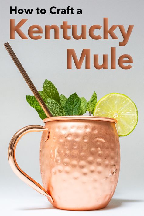 Pinterest image: photo of a Kentucky Mule cocktail with caption reading "How to Craft a Kentucky Mule" Kentucky Mule Recipe Bourbon, Kentucky Mule Recipe, Whiskey Mule, Bourbon Mule, Irish Mule, Kentucky Mule, Mule Drink, Copper Mule Mugs, Kentucky Derby Cocktails