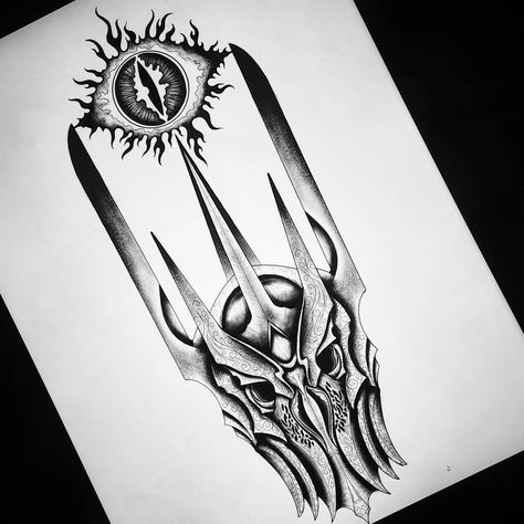 Pa Dundon on Instagram: “Sauron sketch up for a client! . .  #tattooartist  #tattoo #tattoos #sauron #saurontattoo #eyeofsauron #lordoftherings #tattoodesign…” Sauron Tattoo Design, Sauron Drawing, Eye Of Sauron Tattoo, Sauron Tattoo, Sauron Lotr, Gandalf Tattoo, Tolkien Tattoo, Mangas Tattoo, Lotr Tattoo