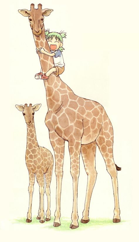 Yotsuba & Giraffes! Koiwai Yotsuba, Kawaii Chibi Art, Giraffe Heart, Yotsuba Manga, Heart Kawaii, Animal Line Drawings, Giraffe Drawing, Africa Art Design, Jungle Illustration