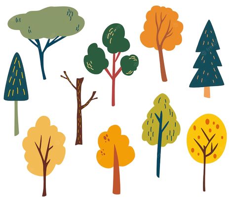 Premium Vector | Different trees big set. fir, pine, spruce, larch. coniferous and deciduous. forest hand draw colorful trees. vector cartoon illustration. isolated on the white background. Different Trees, Forest Cartoon, Deciduous Forest, Trees Vector, Forest Drawing, Cartoon Trees, Illustration Art Kids, Forest Illustration, Colorful Trees