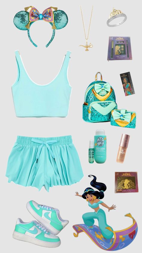 Jasmine Disneybounding #disney #jasmine #disneybound #jasminedisneybounding #outfitinspo Jasmine Disney Outfit, Jasmine Disneybound, Princess Jasmine Disney, Disney Bound Outfits Casual, Disney Trip Outfits, Cute Disney Outfits, Disney Jasmine, Family Disney Trip, Disney Outfit