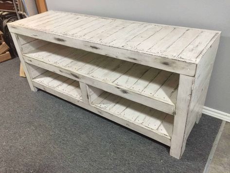 Made from 5 pallets. Stained, painted and distressed.  #LivingRoom, #PalletEntertainmentCenter, #RecyclingWoodPallets, #Rustic #PalletTVStandsRacks Pallet Furniture Tv Stand, Pallet Entertainment Centers, Diy Magazine Holder, Pallet Tv, Pallet Tv Stand, Pallet Tv Stands, 1001 Pallets, Tv Stand Cabinet, Diy Tv Stand