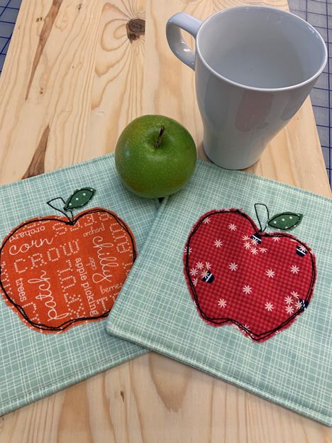 Janome Sewing Machine, Quilted Coasters, Apple Design, Apple Picking, Black Thread, Marking Tools, Organic Form, Mug Rug, Mug Rugs