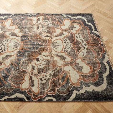 Allure Copper Handknotted Area Rug | CB2 Cb2 Rug, Boutique Wallpaper, Fringe Rugs, Hand Loomed Rug, Graphic Floral, Teal Rug, 6x9 Area Rugs, Gold Rug, Circle Rug