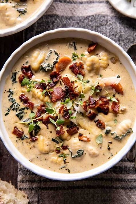 Creamy Gnocchi Soup with Rosemary Bacon | halfbakedharvest.com Creamy Gnocchi Soup, Soup With Rosemary, Creamy Gnocchi, Bacon Dinner, Half Baked Harvest Recipes, Plats Healthy, Gnocchi Soup, Harvest Recipes, Half Baked