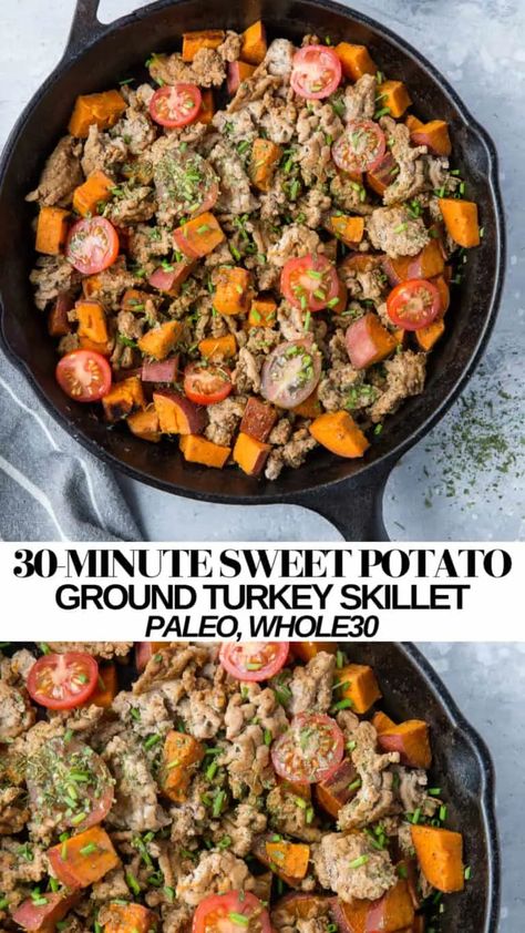 Anti Inflammation Recipes Ground Turkey, Ground Turkey Low Fodmap Recipes, Aip Ground Turkey Recipes, Low Fodmap Sweet Potato Recipes, Uc Recipes, Ground Turkey And Sweet Potato, Superfood Meals, Ground Turkey Sweet Potato Skillet, Turkey Sweet Potato Skillet