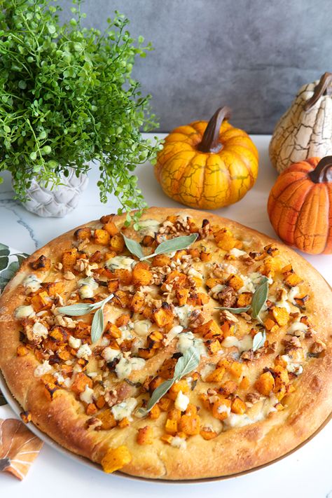 Focaccia With Roasted Squash, Walnuts, & Gorgonzola | Italian Food Forever Squash Blossom Focaccia, Butternut Squash Gorgonzola, Butternut Squash Ottolenghi, Pear Gorgonzola Pizza, California Pizza Kitchen Pear Gorgonzola, Gorgonzola Cheese, Roasted Squash, Sourdough Baking, Vegetable Peeler