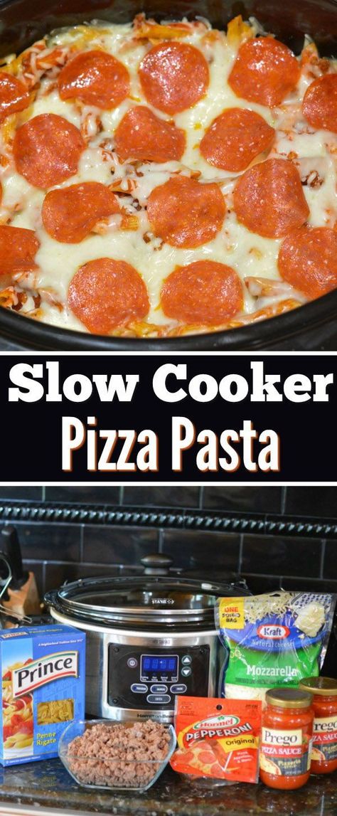 Slow Cooker Dump Recipes Pasta, Crockpot Pepperoni Pizza Casserole, Pepperoni Pizza Casserole Crock Pot, Pizza Hotdish Crockpot, Pizza Pasta Crockpot Recipe, Crock Pot Pizza Pasta, Slow Cooker Pepperoni Pizza Bake, Pepperoni Crockpot Recipes, Crockpot Pizza Recipes