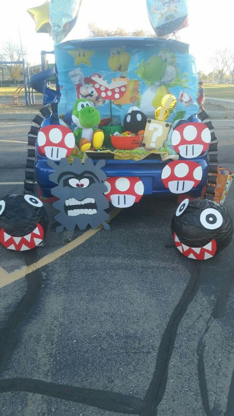 My trunk or treat first time most of the decorations done by hand by me. Super mario trunk or treat. Mario Kart Trunk Or Treat, Mario Trunk Or Treat, Mario Halloween Costumes, Golf Cart Decorations, Trunker Treat Ideas, Trunk Or Treat Ideas, Super Mario Bros Party, Mario Bros Party, Super M