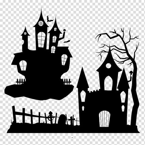 Village Silhouette, Haunted House Silhouette, Wood Halloween Decorations, Wall Jack, Castle Coloring Page, Halloween Borders, Halloween Wedding Invitations, Photo Halloween, House Silhouette