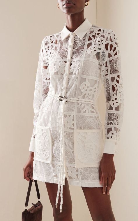 Cutwork Lace, Lace Top Long Sleeve, Mode Inspo, Mini Shirt Dress, Lace Shirt, Lace Mini Dress, Cut Work, White Fashion, Look Chic