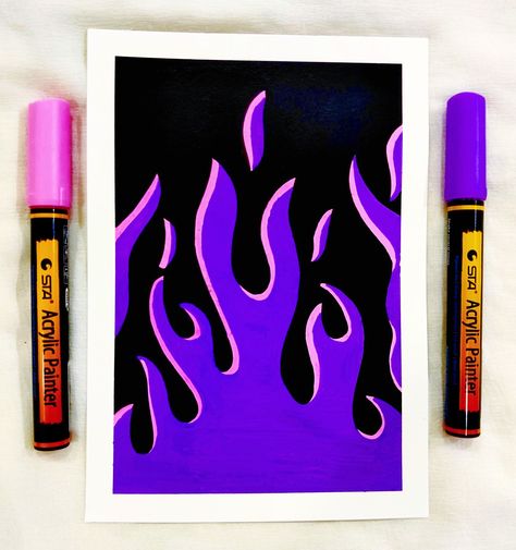 Cute Drawings For Canvas, Random Things To Paint In Your Room, Easy Black Paintings, Posca Neon Art, Doodle Art Designs For Beginners, Easy Neon Paintings, Drawings With Posca Markers, Purple Aesthetic Drawings, Purple Painting Aesthetic