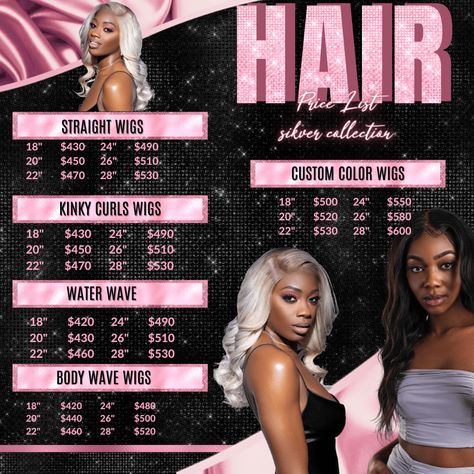 Wig Background Ideas, Wig Price List Ideas, Wig Price List, Hair Flyers Ideas, Hair Price List, Hair Websites, Arbonne Marketing, Wig Business, Hair Logo Design