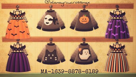 Acnh Halloween Sweater, Acnh Holiday, Leaf Clothes, Acnh Halloween Code, Acnh Spooky, Grape Fanta, Acnh Halloween, Acnh Fashion, Acnh Outfits