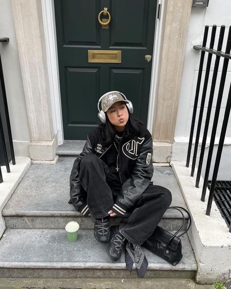 Fits of the Week 💭 Here’s some of our favorite outfits from the community we spotted recently. #highstreetvision Black Varsity Jacket Outfit, Varsity Jacket Outfit Women, Black Cap Outfit, Fits Of The Week, Stussy Cap, Stussy Jacket, Varsity Outfit, Varsity Jacket Outfit, Varsity Jacket Women