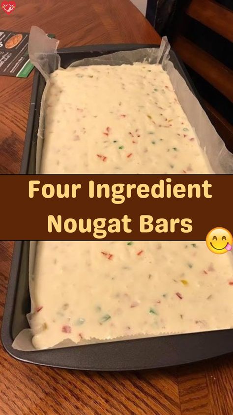 Four Ingredient Nougat Bars are a delightful treat that combines the sweetness of marshmallows, white chocolate chips, and colorful gumdrops. These ba... White Chocolate Chips Recipes, Nougat Bars, Chocolate Bar Recipe, Potato Candy, Sloppy Joes Recipe, Beef Salad, Chocolate Chip Recipes, Bar Recipe, Family Dinner Recipes